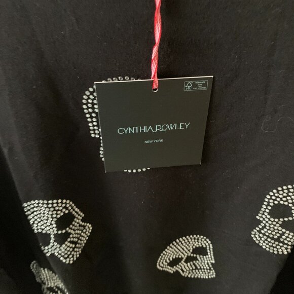 CYNTHIA ROWLEY Bejewled Skulls Pullover Sweatshirt in Black/Silver Sz MEDIUM - Picture 3 of 5